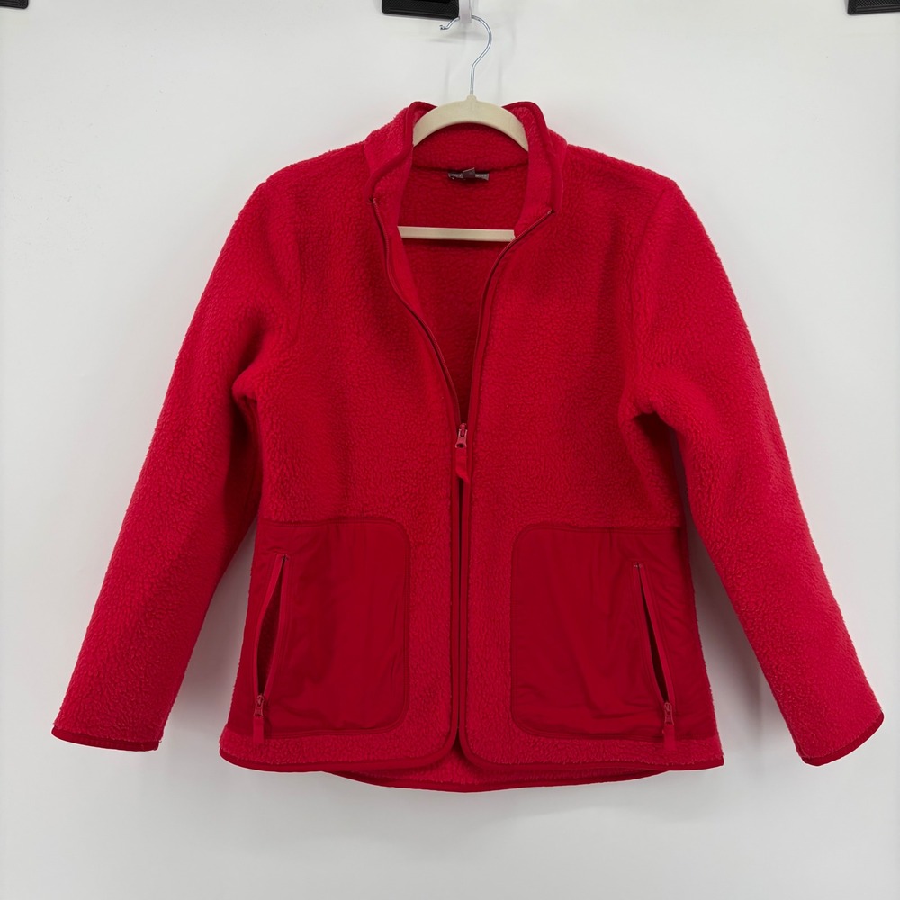 T by Talbots Womens SP Red Fleece Jacket Full Zip Sherpa Activewear Pockets